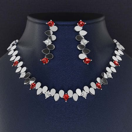 Bridal Diamond and Ruby Jewelry Set Code 21061-21060-21059